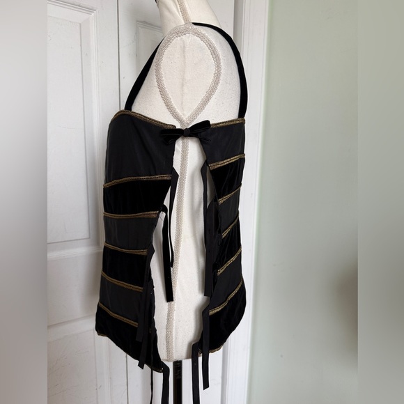 Late 1980s Gianni Versace Black and Gold Baroque Velvet Silk Corset Top Sz Large - Picture 13 of 15